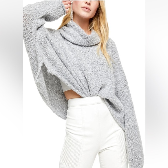 Free People Sweaters - Free People Small BFF cowl neck sweater gray loopy knit dropped sleeve oversized